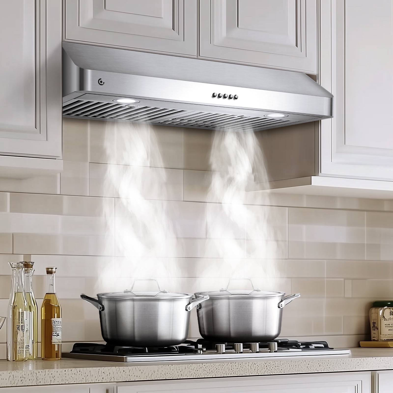 AMZCHEF Under Cabinet Range Hood 30 Inch, 750CFM Wall Mount Range Hood with 3 Speed Kitchen Exhaust Fan, Button Control, AC Motor