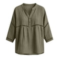 thumbnail image 4 of cfhntfmh Tops for Women V Neck 3/4 Sleeve Blouse Fashion Hollow out Shirts Loose Fit Button up Spring Fall Clothes (Army Green,Small), 4 of 5