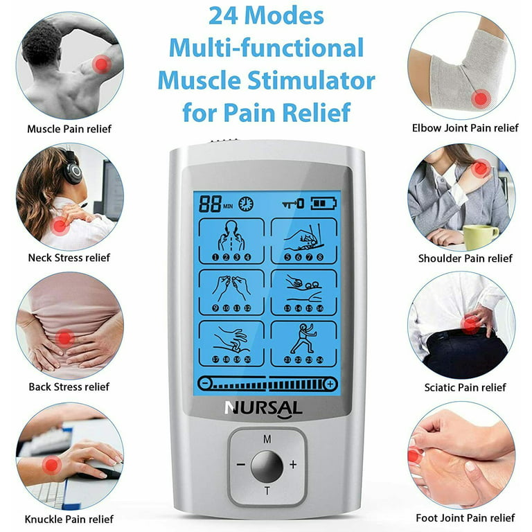 NURSAL TENS Unit Muscle Stimulator W8 Pads 24 Modes Pain Relief