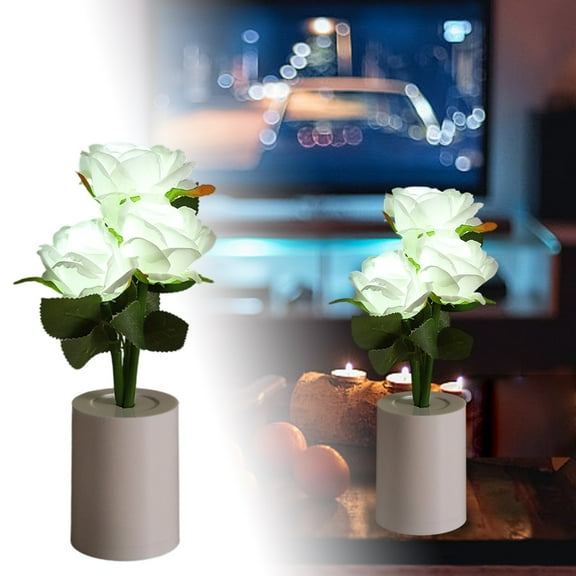 LED Flower Lamp for Women - Artificial Orchid in White Pot with 3 Realistic Branches, Cordless Table Night Light for Bedroom, Romantic Gift for Wife, Mom, Home Living Room Decor
