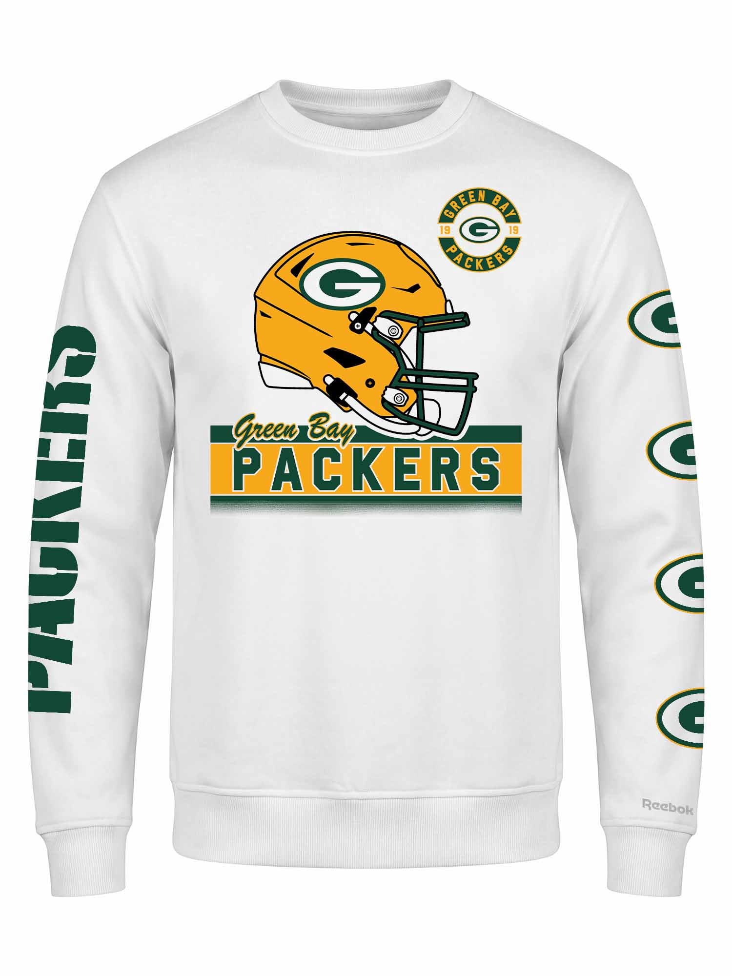 Green Bay Packers Reebok Mens White Crew Sweatshirt