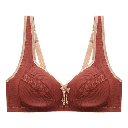 Fulorrnie Bras for Women Plus Size Wirefree Comfort Supportive Back Fat Smoothing Plunge Full Figure Lift Bra Brick Red 40