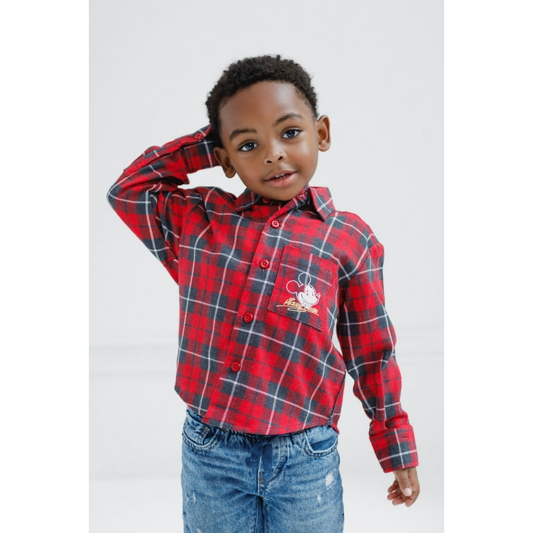 Disney Mickey Mouse Toddler Boys Flannel Button Down Dress Shirt Plaid Red 3T Disney Mickey Mouse Toddler Boys Flannel Button Down Dress Shirt Plaid Red 3T