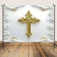 thumbnail image 4 of White Wall Golden Holy Cross Backdrop First Holy Communion Christening Photography Background White Floral Baptism Wedding Bridal Shower Baby Shower Party Decorations Banner Photo Booth Props, 4 of 5