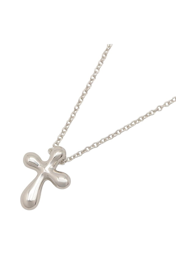 Pre-Owned Tiffany & Co. Small Cross Necklace, Platinum (Pt950), Men's and Women's, Silver Tone