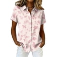 thumbnail image 2 of Women's Hawaiian Vacation Shirt Floral Tropic Print Short Sleeve Button Up Beach Cool Tops Light pink L, 2 of 5