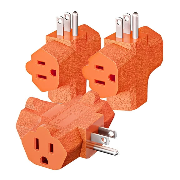 K KASONIC 3 Way Plug Adapter, Heavy-Duty Grounded Power Tap, 15Amp 125V Tap Adapter Plug, Orange (3 pack)