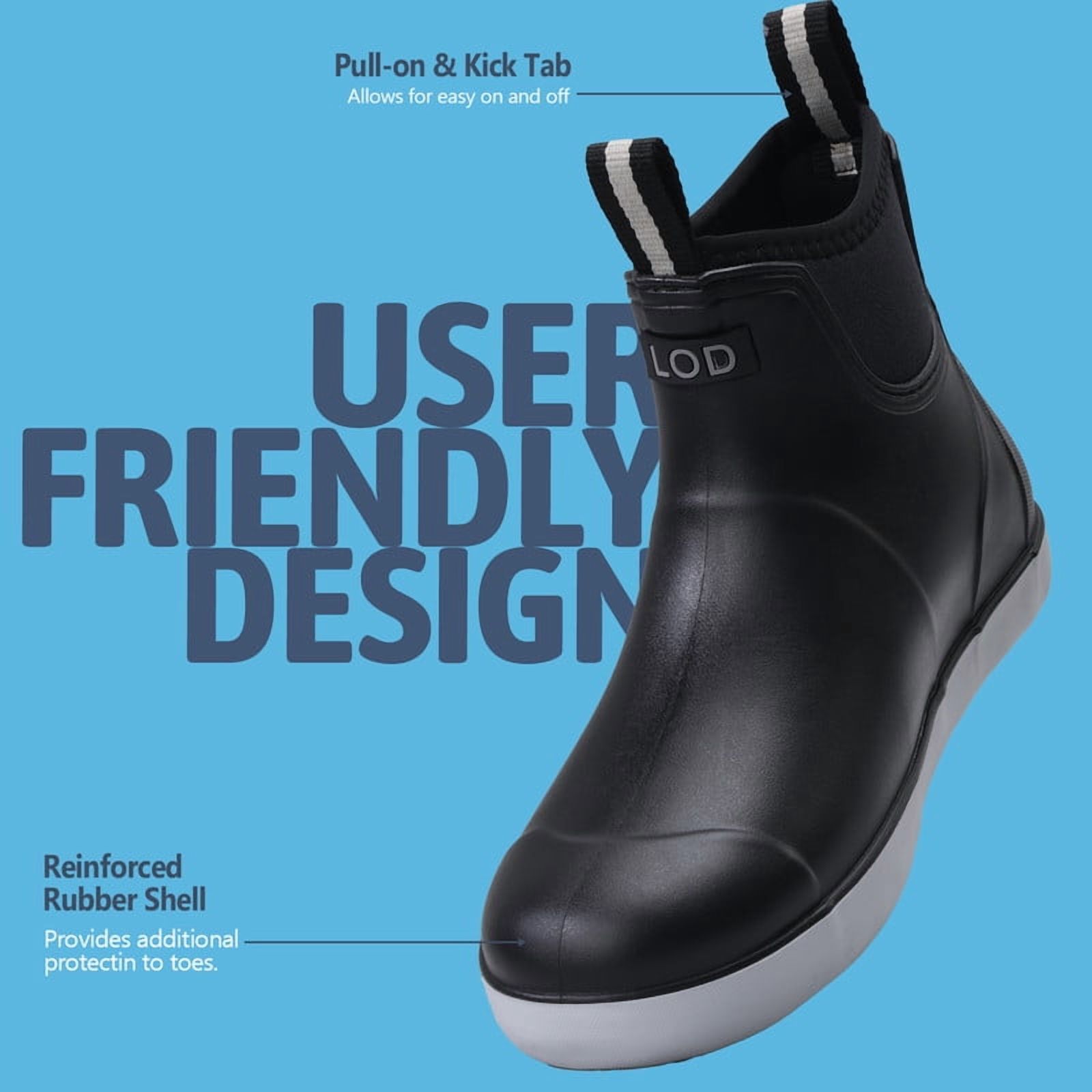 LAoutun Men's Deck Boots Waterproof Rain Boots Slip On Fishing Boots Ankle Fishing boots Black