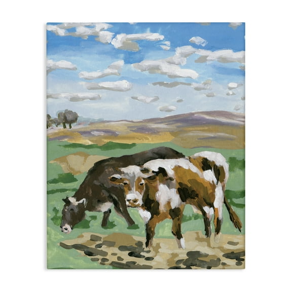 Stupell Industries Grazing Cattle Landscape Animals Painting Wrapped Canvas Art Print Wall Art, 16 x 20