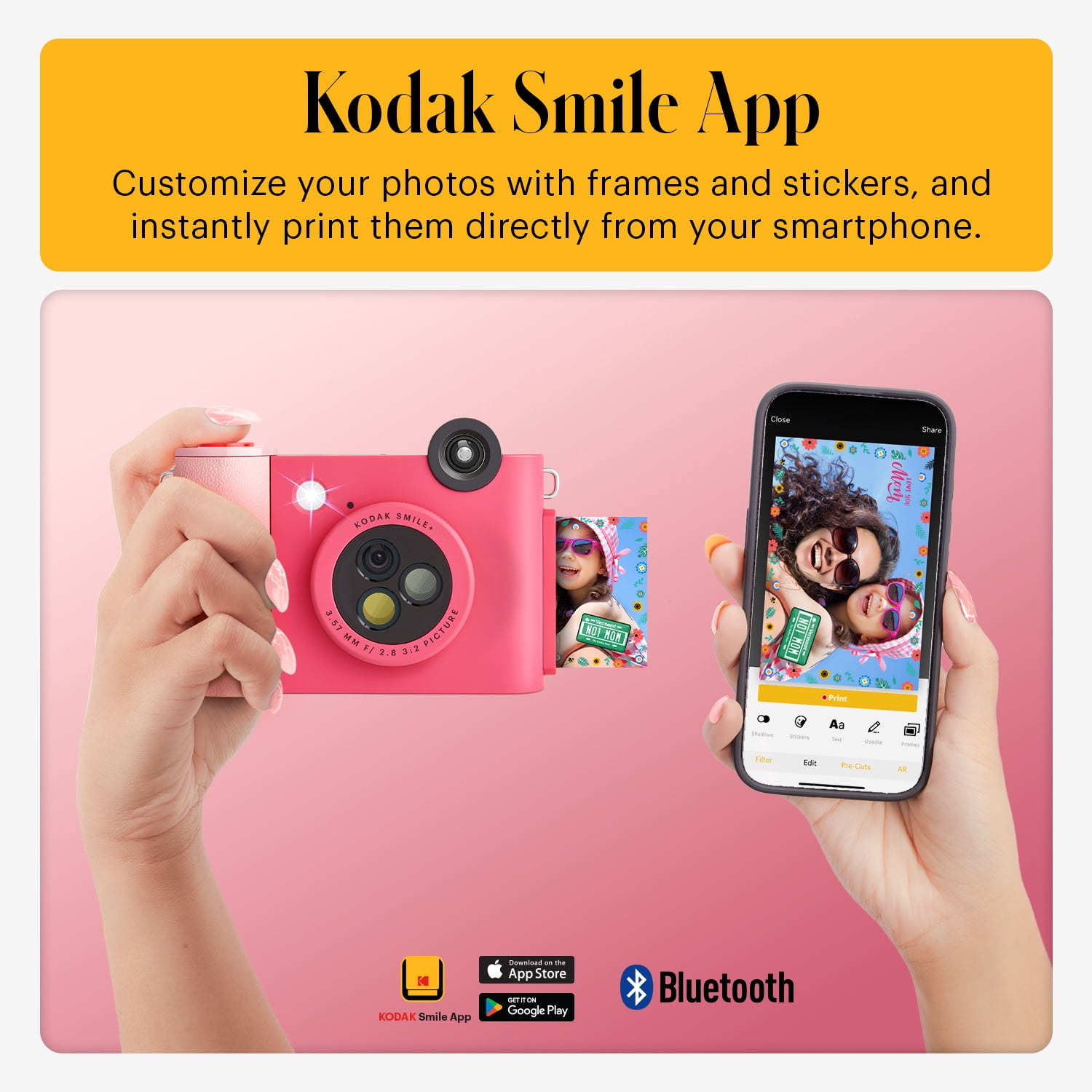 Kodak Smile+ Wireless 2x3 Digital Instant Print Camera with Effect Lenses & Zink Technology, Fuchsia