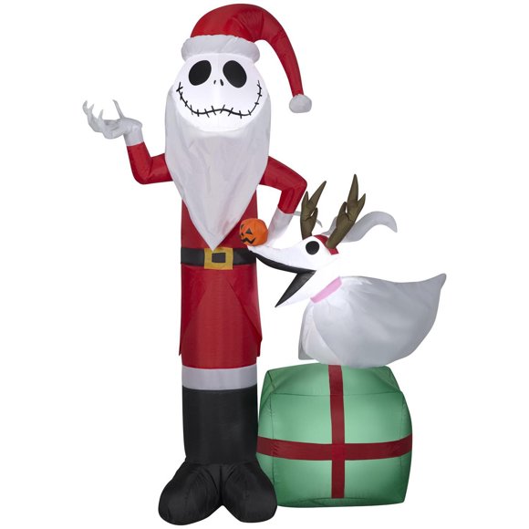 Christmas Inflatable Jack Skellington as Santa and Zero Wearing Antlers