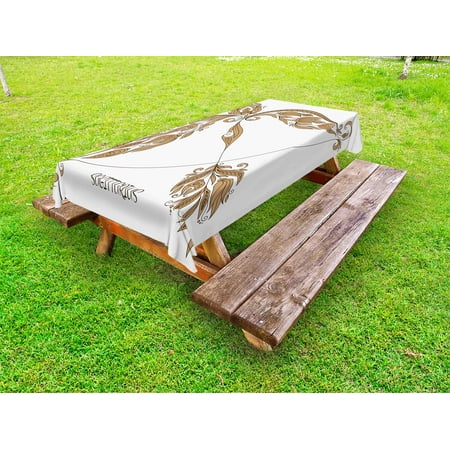 

Zodiac Sagittarius Outdoor Tablecloth Bow and Arrow Pattern with Hand Drawn Flowers Vintage Design Decorative Washable Fabric Picnic Tablecloth 58 X 104 Inches Caramel and Black by Ambesonne