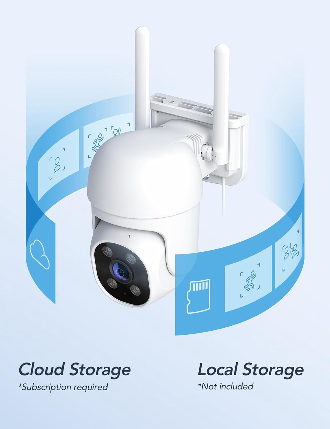 Outdoor Security Camera 1080P , Wired WiFi, 360° View PTZ, Color Night Vision, Smart Motion Sensor, 2 Way Audio, IP66 Waterproof