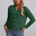 thumbnail image 2 of Lenpel Women's Cropped Cardigan Sweaters Long Sleeve V Neck Button down Cable Knit Cardigans Soft Casual Sweater Coats(Green,Large), 2 of 4