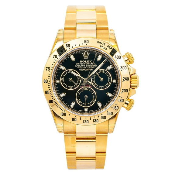 Pre-Owned Rolex Daytona 116528 40MM Black Dial With Yellow Gold Bracelet