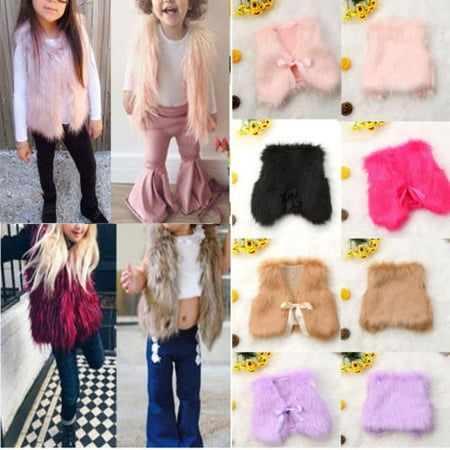 Kids Faux Fur Jacket - Winter Warm Baby Girls Toddler Kids Faux Fur Vest Gilet Outerwear Coat Jacket