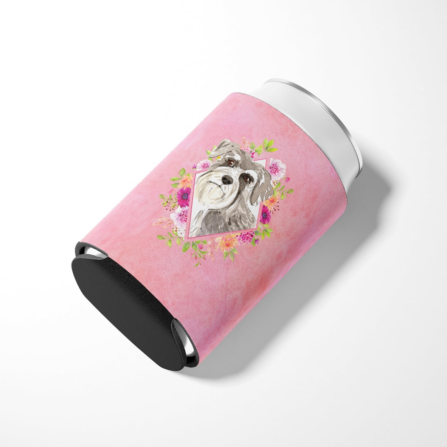 Carolines Treasures CK4215CC Schnauzer Design1 Pink Flowers Can or Bottle Hugger Can Hugger multicolor