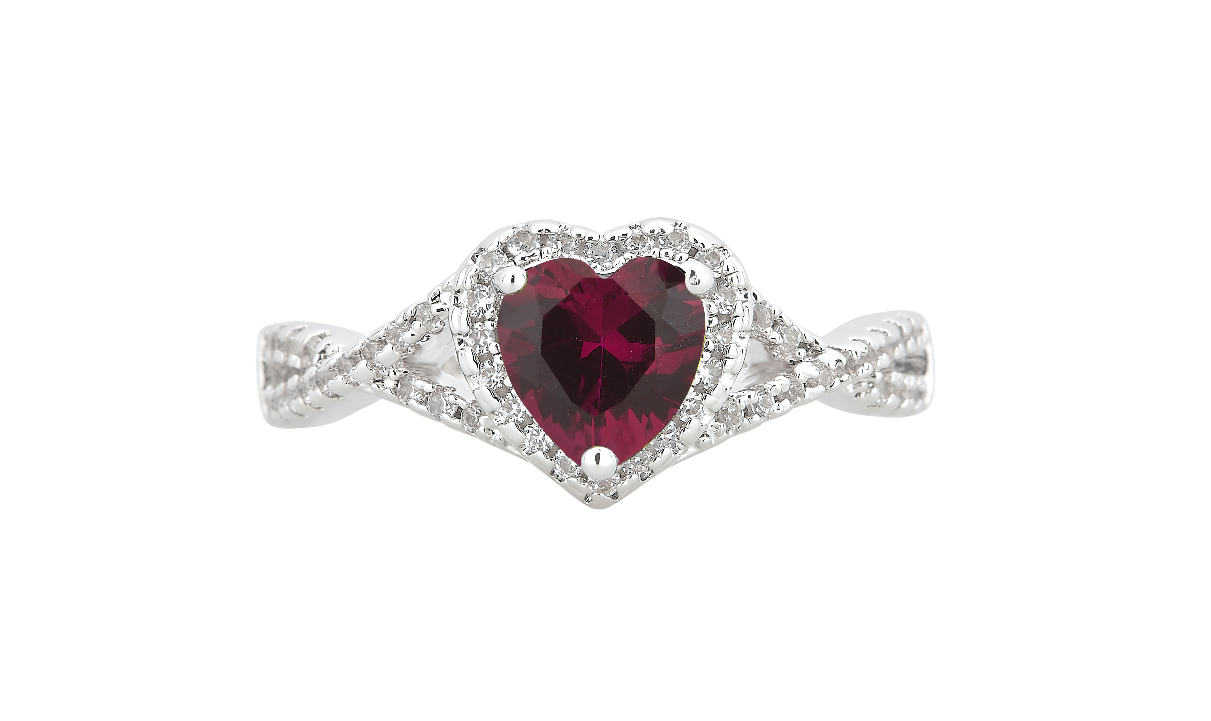 Arista Created Ruby and White Sapphire Women's Fashion Engagement Ring in Silver Overlay Brass