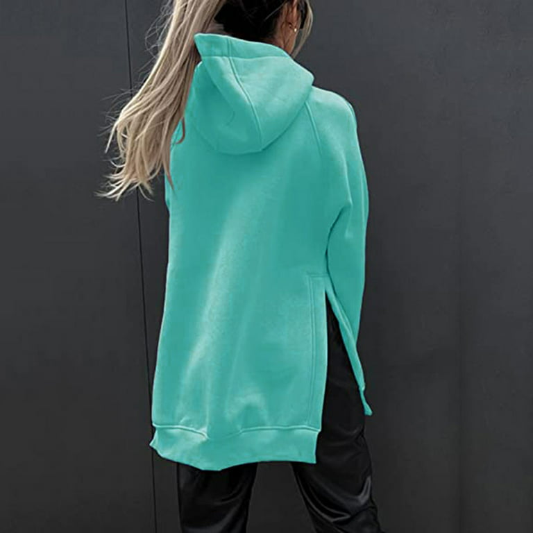 cllios Women's Casual Fleece Pullover Sweatshirt Dress Fashion Long Sleeve  Side Split Hem Hoodie Dress
