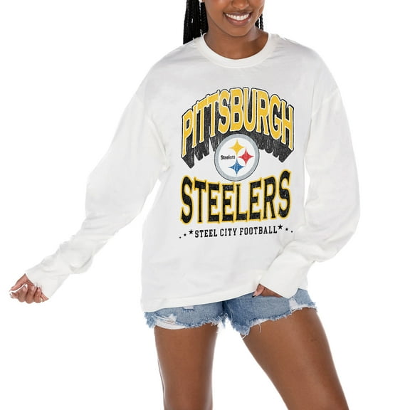 Women's Gameday Couture White Pittsburgh Steelers Time Out Oversized Long Sleeve T-Shirt