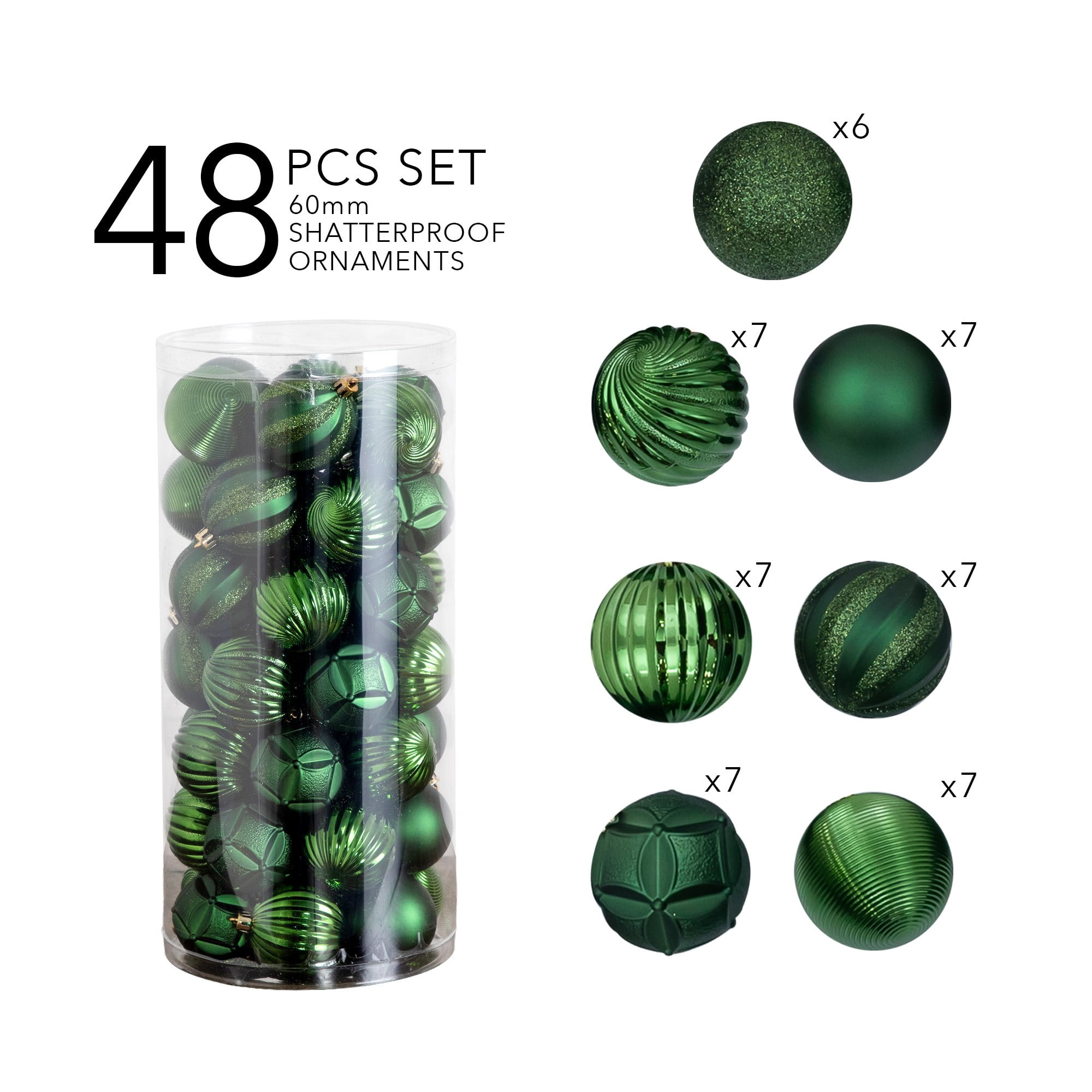 48-pc Green Ball Shatterproof Christmas Ornaments