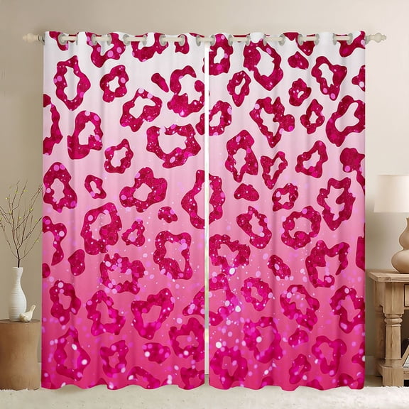 Feelyou Pink Cheetah Print Black Out Curtains, Polkadots Curtains Pack of 2 (42x63 Each)