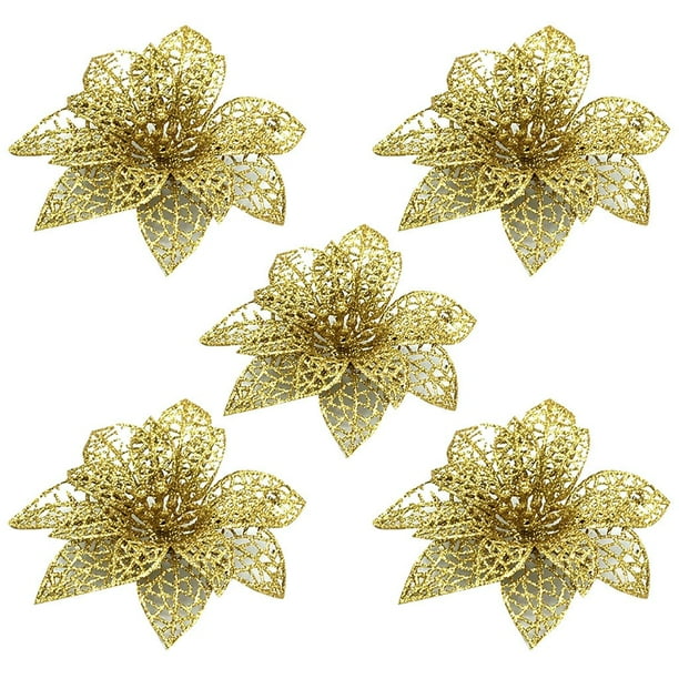 Fiudx Adornos Florales Navideños, Diseño de Flores Artificiales, Decoración Festiva para El Hogar, Accesorios para Árboles de Navidad, Decoración para Fiestas, Material de Pvc, Juego de 5 Piezas, Tam