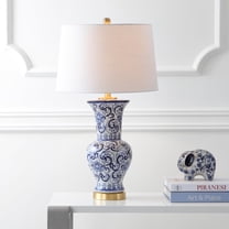 JONATHAN Y Leo 28.5" Chinoiserie LED Table Lamp, Blue/White, JYL5014A
