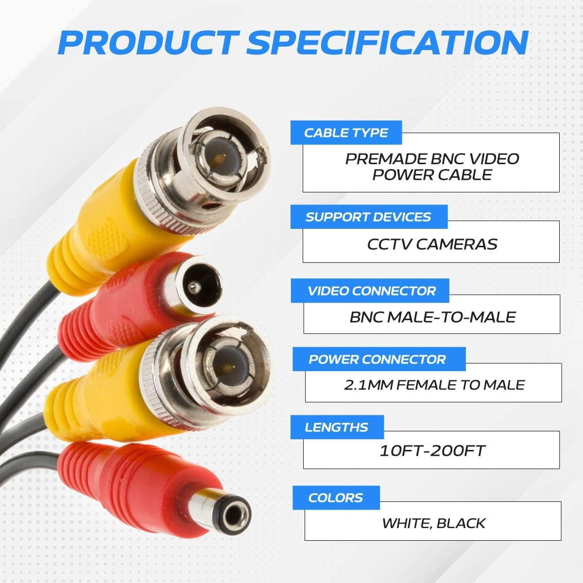 4 Pack of 100FT Premade BNC Video Power Cable – Black Plug & Play Extension Cord for CCTV Cameras, DVRs, Security Systems, Surveillance Equipment, Cables Direct Online