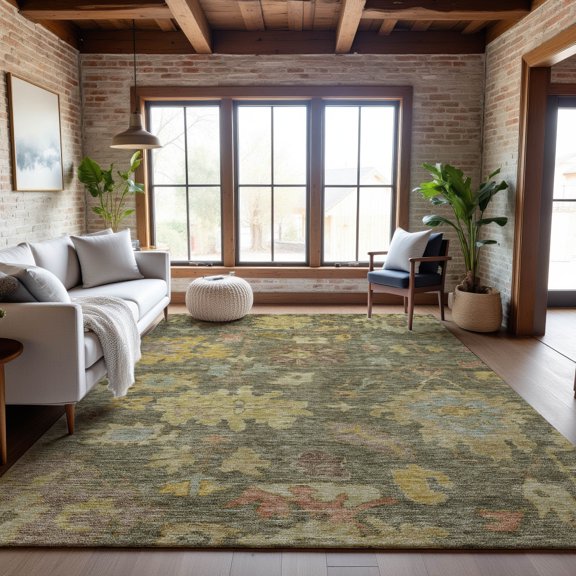 Addison Rugs Mayfield Premium Machine Washable Traditional Global Aloe Rectangle Rug, 9' x 12'