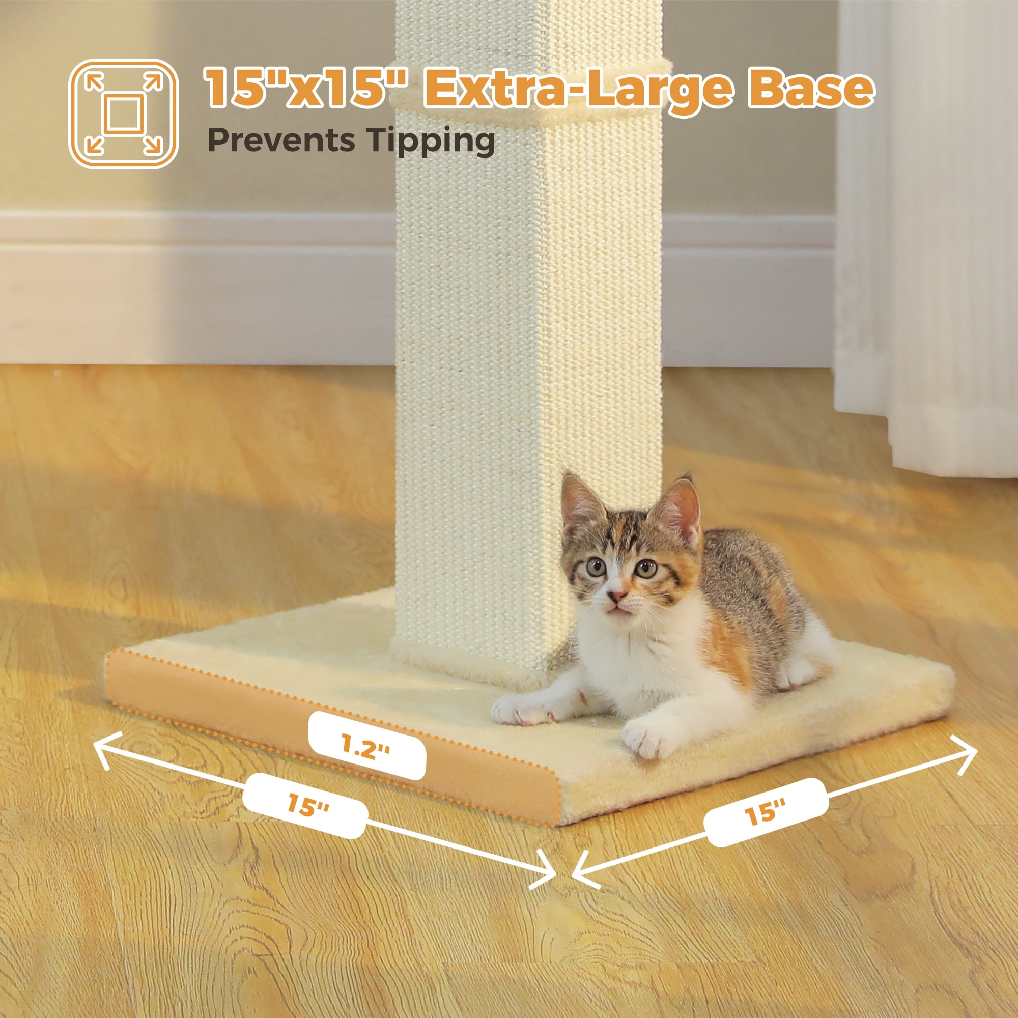 PAWZ Road 32" Tall Sisal Cat Scratching Post for Indoor Cats - Durable Cat Scratcher with Wide Base, Beige