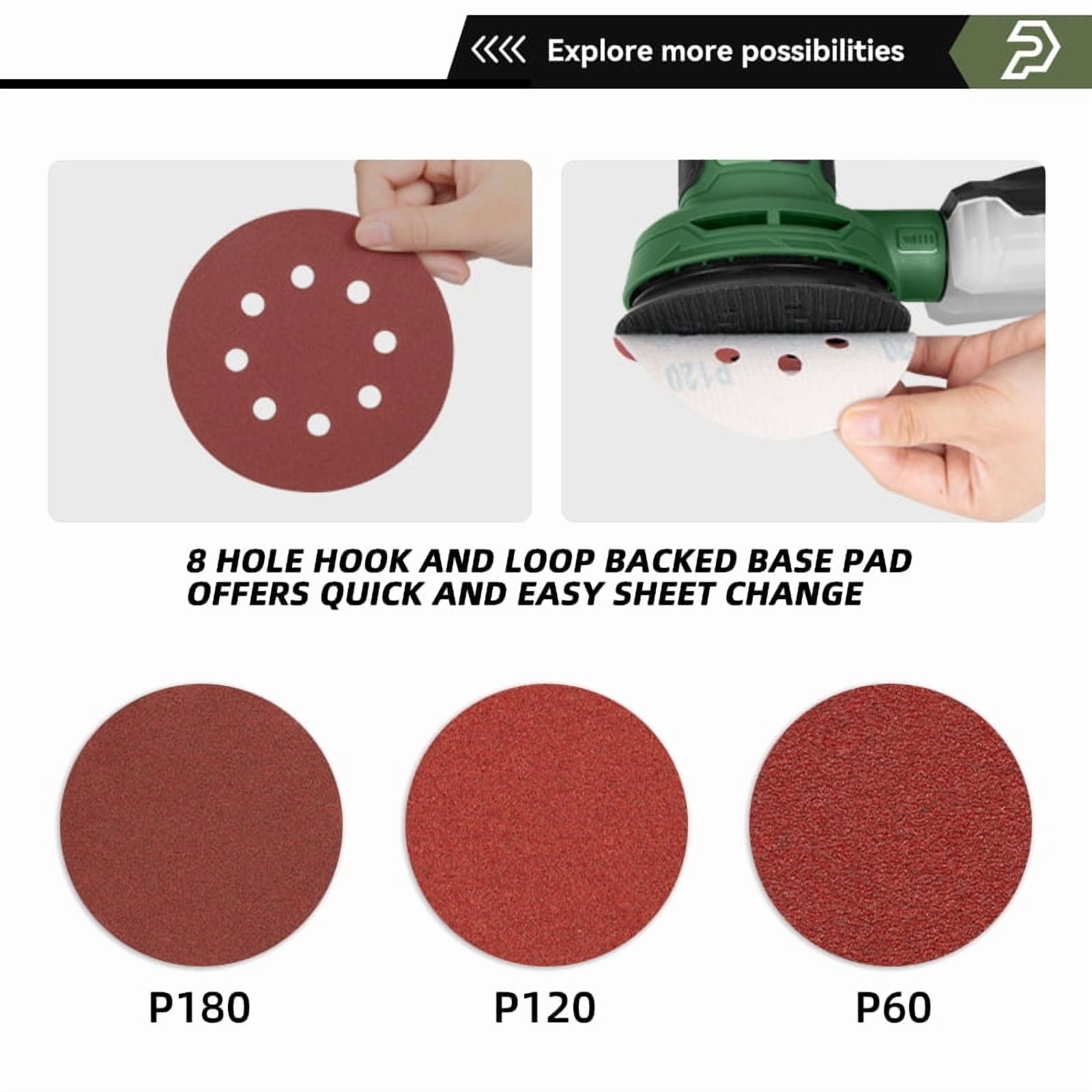 300W Random Orbital Electric Sander Machine with 21Pcs 125mm Sandpapers，6000-13000 RPM Strong Dust Collection Polisher by PROSTORMER