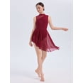 thumbnail image 4 of IDOPIP Lyrical Dance Dress for Women Contemporary Dance Costumes ﻿Solid Mesh Asymmetric Flowy Tulle Skirt for Competition M Burgundy, 4 of 10
