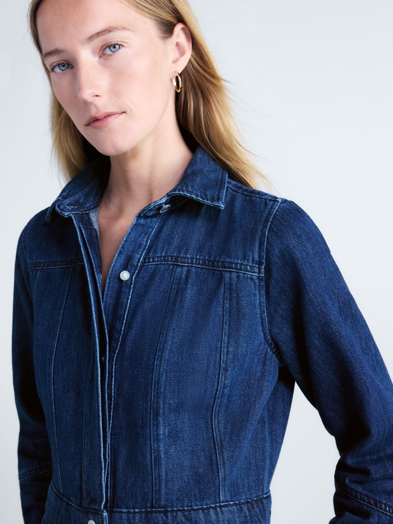 Free Assembly Women's and Women's Plus Denim Mini Shirtdress with Long Sleeves, Sizes XS-4X