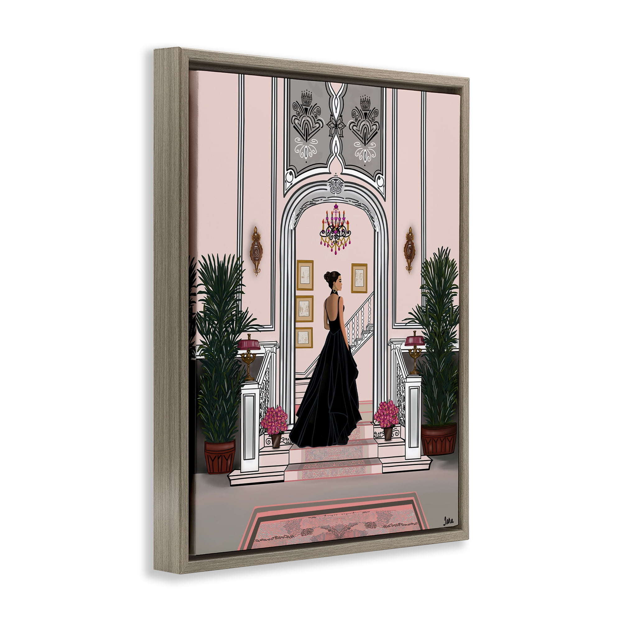 Stupell Industries Mansion Girl in Gown Brown Framed Floater Canvas Wall Art, design by Tara Boone