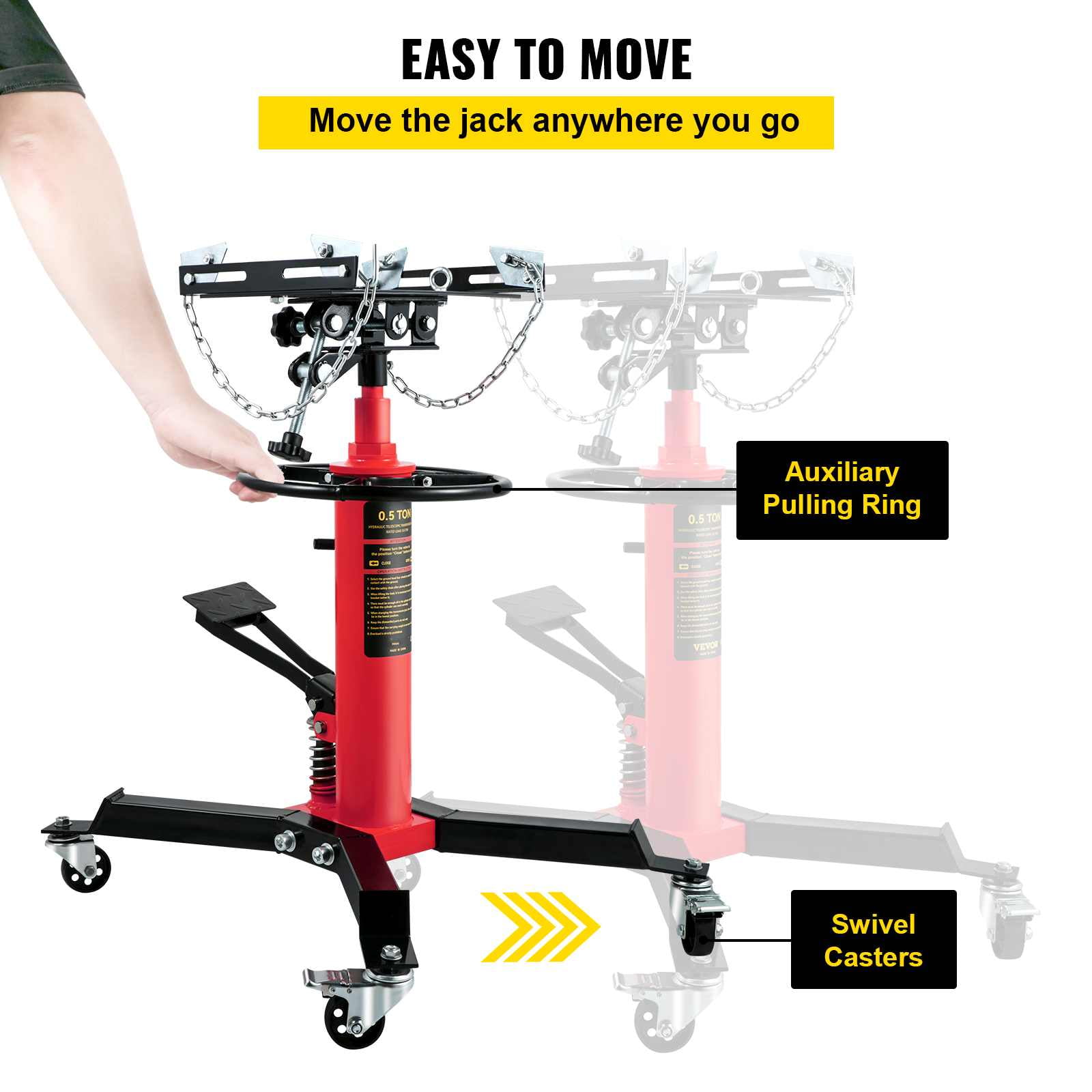 VEVOR Transmission Jack 1100 lbs 2-Stage Hydraulic High Lift Vertical Telescopic,Red