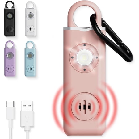 Personal Safety Alarm for Women Protion – 130dB Loud Panic Siren Rechargeable Keychain - LED Light, Carabiner Clip, Low Battery Alert, USB-C Charging Self Defense Alarm (Pink)