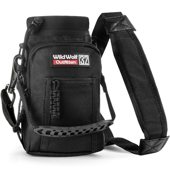 Wild Wolf Outfitters Porte-Bouteille pour Bouteilles de 32oz Noir - Transportez, Protégez et Isolez Votre Meilleure Bouteille avec Ce Porte-Bouteille avec 2 Poches et une Bandoulière Rembourrée Réglable.