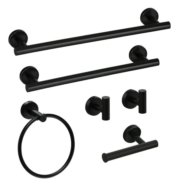 Bathroom Hardware Set, 6Piece Matte Black Bath Accessories Set Wall Mount Includes 17/23" Towel
