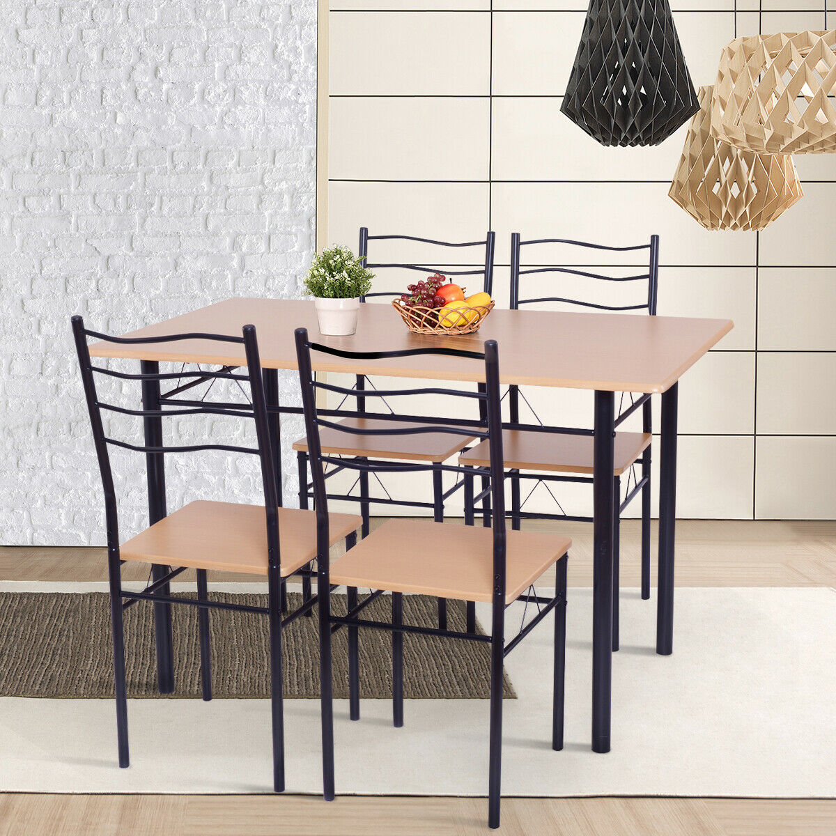 Costway 5 Piece Dining Table Set 29.5" with 4 Chairs Wood Metal Kitchen Breakfast Furniture Brown - image 4 of 8