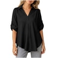 thumbnail image 3 of Thousandth Women's Plus Size Tops Cotton Flowy V Neck Blouse Casual 3/4 Sleeve Loose Fit Batwing Tunic Tops Elegant Office Shirts for Women, 3 of 7