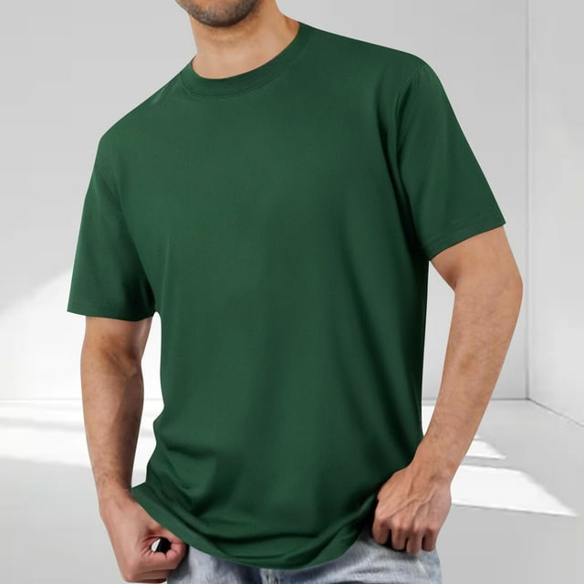 Viluyesy Tee T-Shirt à Manches Courtes pour Hommes Décontracté Extensible Doux Col Rond Été Uni Manches Courtes Vert Armée G