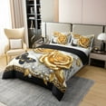 thumbnail image 2 of Manfei 3D Gold Rose Floral 100% Cotton Comforter Cover Twin for Girls, Chic Butterfly Bedding Twin Size, Luxury Pearl Print Bedding Accessories, Lightweight Bedroom Decoration, Reversible 2-Piece, 2 of 9