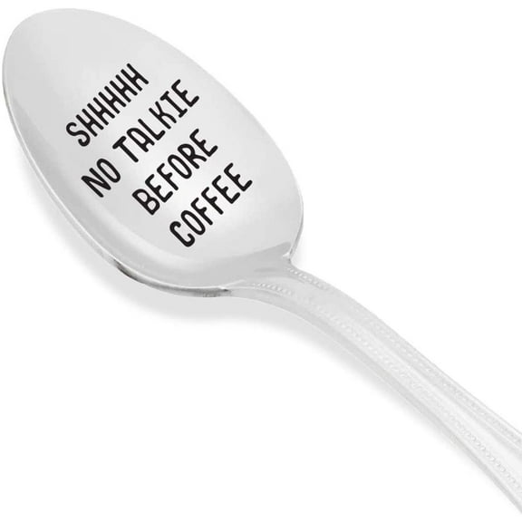 Engraved Spoon - Coffee Lovers Gift- No Talkie Before Coffee Gift for Friend | Fathers Day Gift for Christmas Birthday | Husband Wife Funny Wedding Gift | Unique Selling Item - 7 Inch