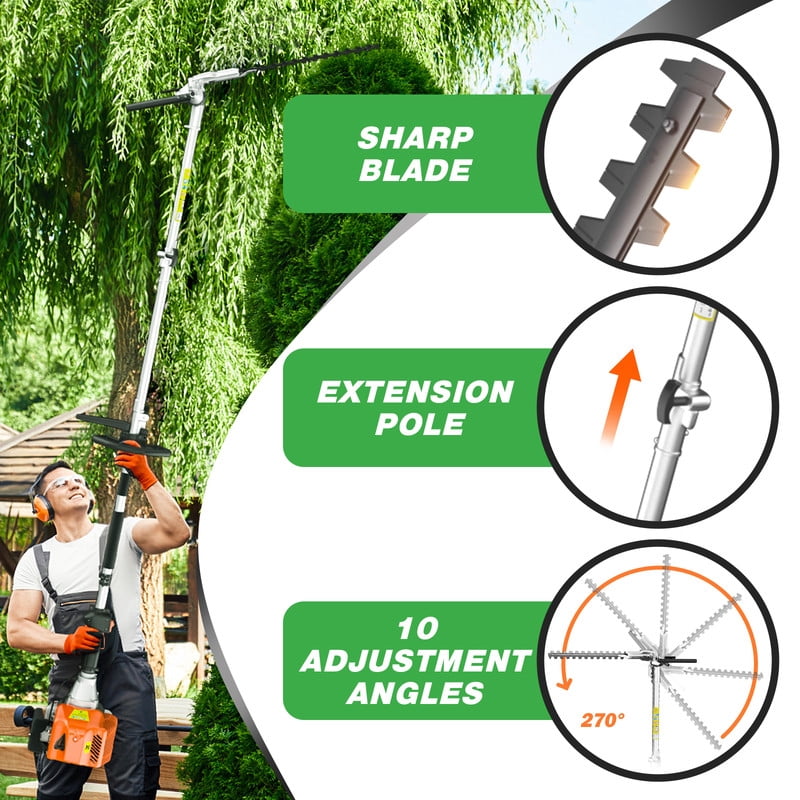 48cc 2-Stroke Gasoline-Powered Hedge Trimmer, a multi-functional garden care tool with a trimming head, suitable for tree trimming, branch trimming, and lawn mowing. Ideal for gardens and farms.