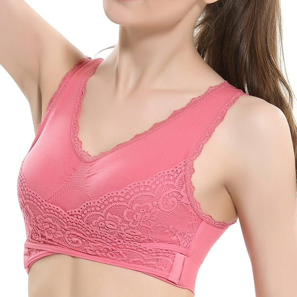 WILLBEST Brasier Tela De Mantequilla Sujetador De Mujer Con Hebilla Frontal, Borde De Encaje, Sin Aro De Acero, Ajuste Sin Costuras, Para Yoga, Dormir, Talla Grande 1724