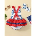 thumbnail image 3 of Suealasg Baby Girls 4th of July Outfits Sleeveless Rainbow Print Patchwork Romper with Hairband Newborn Infant Girls Summer Independence Day Clothes, 3 of 9