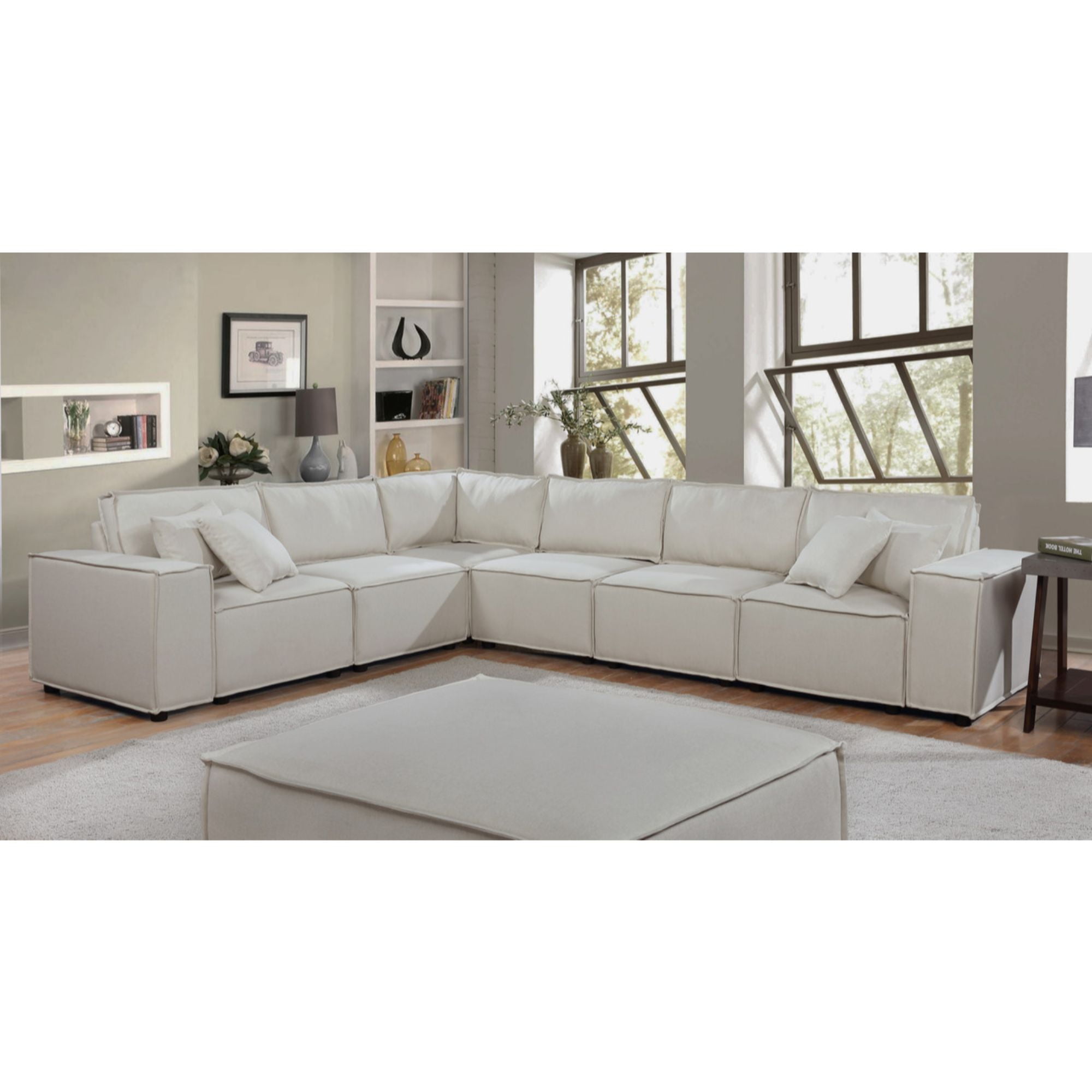 11 Cream Beige Linen Modular Sectional, Cream Sectional Sofa Modern
