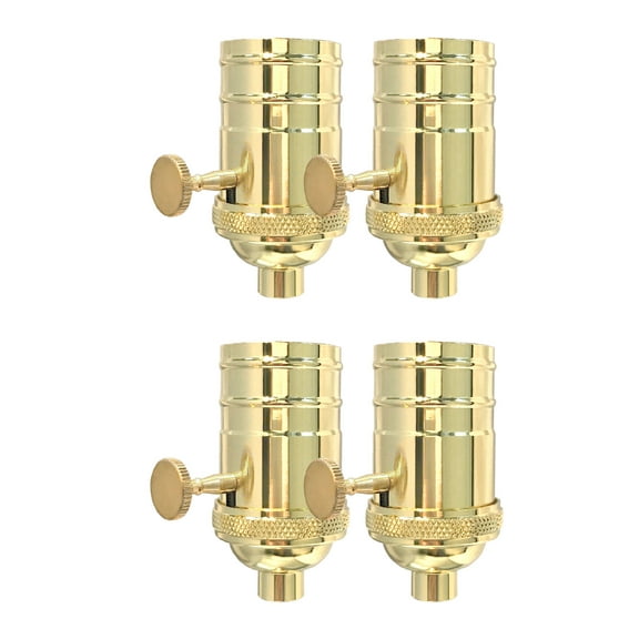Royal Designs, Inc. Full Range 3 Way Vintage Turn Knob Dimmer Lamp Socket, Polished Brass, Set of 4