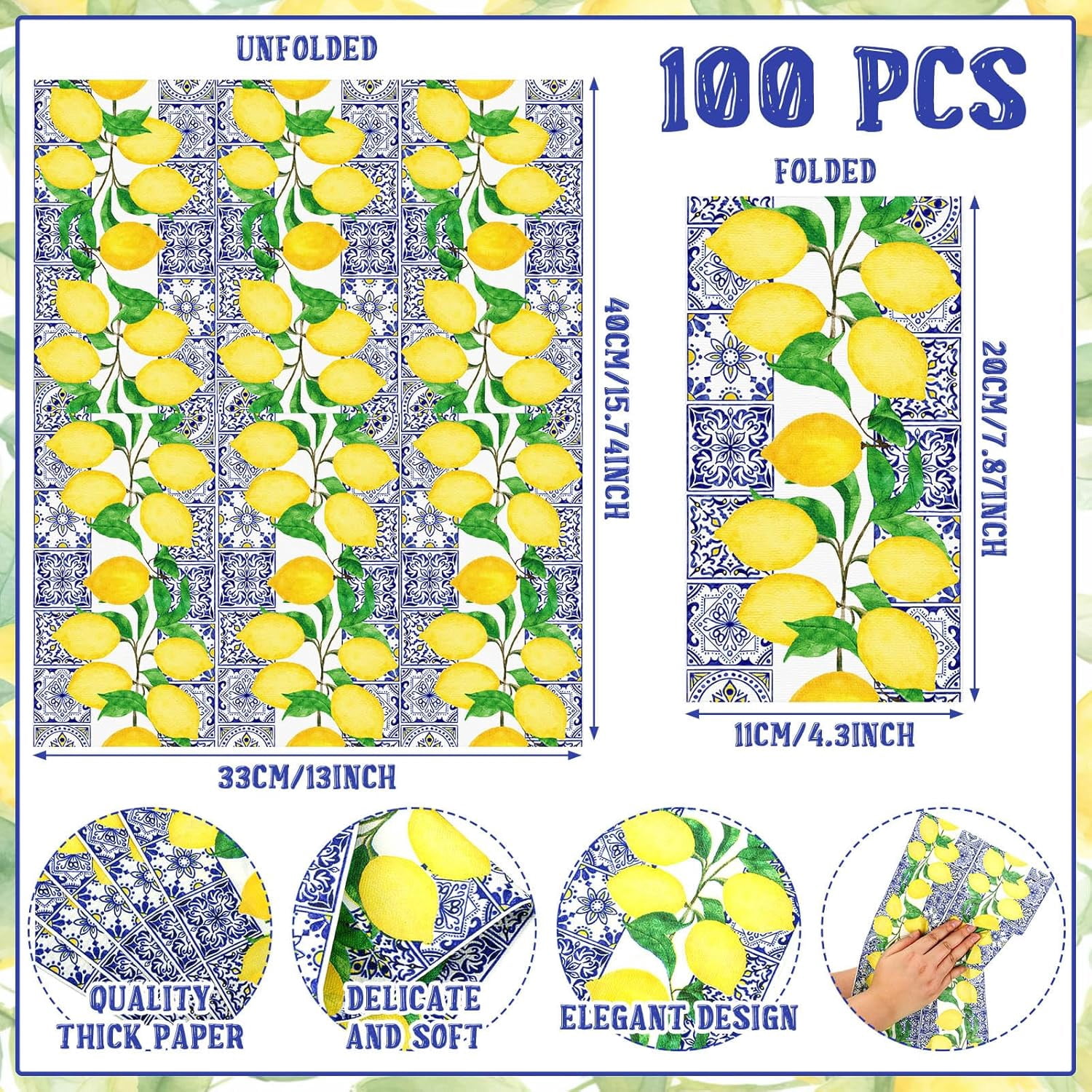 Disposable Hand Napkins Guest Towels Disposable Bathroom Hand Napkins Guest Decorative Kitchen Towels for Party Dinners Wedding Bathroom(100 Pcs,Lemon)